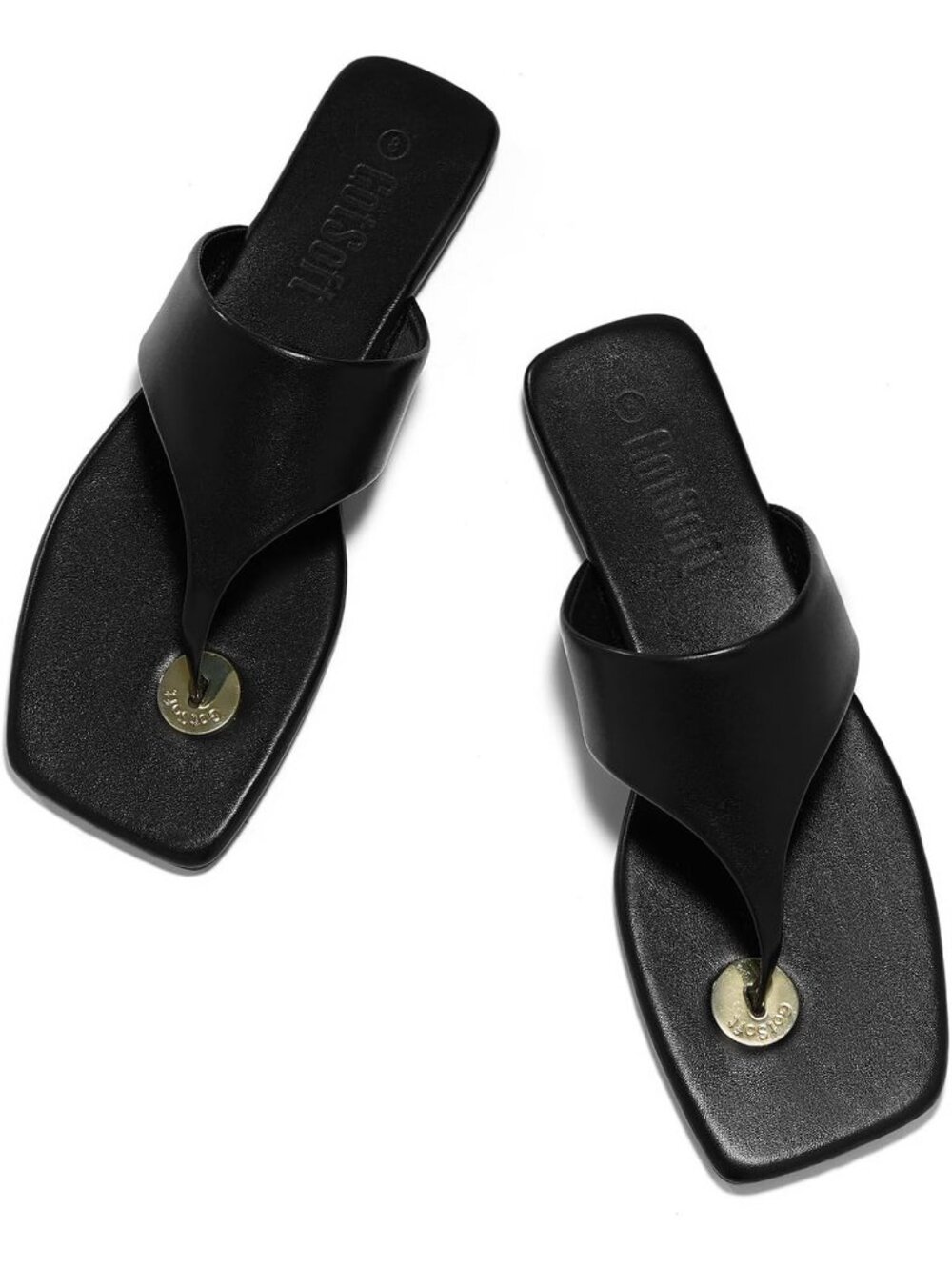 Women's Black Summer Comfortable Open Square Toe Flip Flops Slip on Flats Shoes